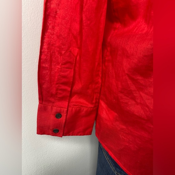 THEORY L Vibrant Sheer Red Button-Up Shirt - Picture 10 of 13
